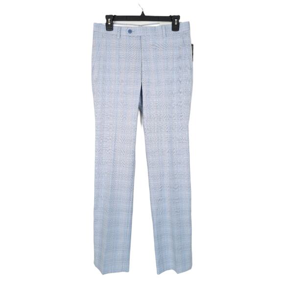 Alfani Men's Slim-Fit AlphaTech Stretch Suit Pants Light Blue Plaid 30x30 NWT - Picture 2 of 6